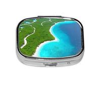 Un organizador de píldoras diario Island in The Ocean, cabe en el bolsillo, pastillero portátil de 2 compartimentos para medicamentos, vitaminas y más