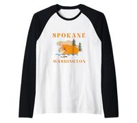 Un Oso atrapa Peces Spokane Washington al Aire Libre Camiseta Manga Raglan
