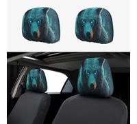 Un oso con ojos azules brillantes accesorios para reposacabezas de coche, 2 fundas para reposacabezas de asiento de coche, lavable, ajuste universal para todos los coches, SUV, camiones, furgonetas