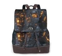 Un oso mecánico llameante para mujer, mochila de viaje a la moda, mochila casual, mochila de cuero estampada para mujer para el trabajo