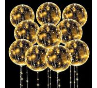 Un paquete de diez Luminosos Globos Bobo de LED Globo Reutilizable de Burbuja Transparente con Luces de Hadas de 3 Metros para Decoración Boda San Valentín, Batería Incluida (Blanco Cálido)