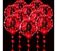 Un paquete de diez Luminosos Globos Bobo de LED Globo Reutilizable de Burbuja Transparente de 45 cm con Luces de Hadas de 3 Metros para Decoración Boda San Valentín, Batería Incluida (Rojo)