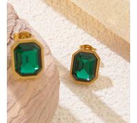 Un par de aretes cuadrados de acero inoxidable con un diseño de de colorido y adornos de vidrio coloreado incrustados, ideales para que las mujeres los en sus desplazamientos diarios