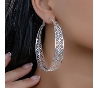 Un par de aros grandes de metal huecos, modernos y fáciles de usar para mujer, ideales para vacaciones, , citas, fiestas de graduación, compras, viajes diarios y otros .