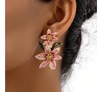 Un par de elegantes y modernos pendientes de metal con diseño de flor de melocotón, con un diseño minimalista y adorable, perfectos para usar en citas, , vacaciones y fiestas