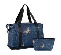 Un par de lindas luciérnagas volando en el cielo azul oscuro, bolsa de gimnasio, bolsa de hombro, bolsa de cosméticos de fin de semana, gran capacidad, varias luciérnagas lindas volaron en, Un par de