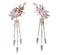 Un par de sombreros chinos para vestido de hanfú, borla larga, flor, perlas, pinzas para el cabello