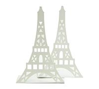Un par de sujeta libros con diseño de la torre Eiffel para estantes organizadores, para soporte de libro de escritorio, metal decorativo, color blanco