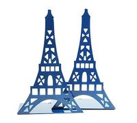 Un par de sujeta libros con diseño de la torre Eiffel para estantes organizadores, para soporte de libro de escritorio, metal decorativo, color azul marino