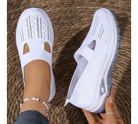 Un par de zapatos deportivos planos sin cordones de malla transpirable para mujer, calzado casual y adecuado para comerciales, parques, vacaciones y actividades de ocio al , zapatos para mujer