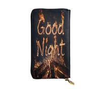 Un patrón de fogata de buenas noches cartera larga de cuero para mujer, 12 ranuras para tarjetas de crédito, bolsillo para monedas con cremallera, compartimentos para dinero en efectivo, elegante