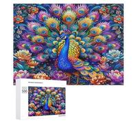 Un Pavo Colorido Puzzle 500 Piezas Desafío Intelectual 3D Plumas Brillantes Rompecabezas para Familia DIY Creativo Aliviar Estrés Decoración Hogar Estera Portátil 500 PCS