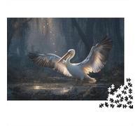 Un pelícano Blanco Gigante en el Bosque Oscuro Rompecabezas Sostenibles Estampados para Adultos De Madera De 1000pcs (75x50cm)