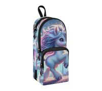 Un pequeño y lindo unicornio está saltando en el bosque mágico, estuche para bolígrafos de gran capacidad con compartimento para estudiantes, bolsa de escuela, organizador de papelería, estuche para