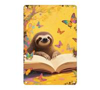 Un Perezoso Colorido Leyendo Un Libro Entre Mariposas Carteles De Pared De Metal Divertida Letrero De Estaño Retro Pared Muestra Placa para Tienda Cafetería Garaje 20X30Cm