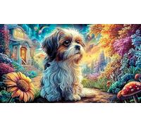 Un Perro Peludo descansando en un soFá Adornado. Puzzle de 1000 Piezas para Adultos - Juego Familiar diFícil & Estimulante Actividad para casa 38x26/1000pcs