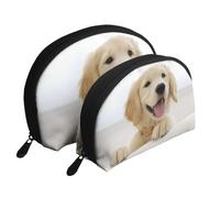Un Perro Perdiguero de Oro, Bolsa de Maquillaje de Concha, Monedero pequeño para Mujer, Bolsa de artículos de tocador, Bolsa de cosméticos, 2 Piezas