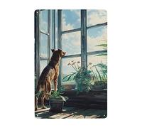 Un Perro Se para sobre Un Suelo De Madera para Mirar Cartel De Chapa Retro Pared Muestra Placa Vintage Pintura De Hojalata Placa para Taller Pub Tienda