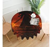 Un poderoso personaje bárbaro de pie entre ruinas antiguas sosteniendo dos mazas de estrella matutina Mantel de respaldo redondo Mantel de tela suave y lavable para mesa de comedor, redondo de 60 pu