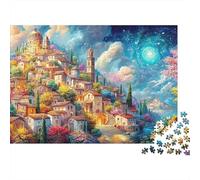 Un Pueblo en la Cima de una Colina bajo un Cielo Estrellado Puzzle De 1000 Piezas Ciudad soñadora Diversión De Ingenio para Adultos Y Niños 52x38cm/1000pcs