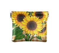 Un ramo de girasoles sobre fondo a cuadros, monedero, monedero, monedero, monedero, monedero, monedero de piel sintética, bolsillo para monedas, para mujeres, niñas y hombres