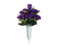 Un ramo de rosas de 12 cabezas con un cubo, juego de flores decorativas de cementerio en el extranjero, flores decorativas y flores artificiales, rellenos de otoño para centros de mesa (morado, talla