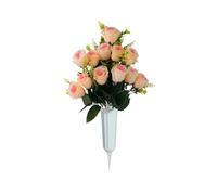 Un ramo de rosas de 12 cabezas con un cubo, juego de flores decorativas de cementerio en el extranjero, flores decorativas y flores artificiales, hojas de orquídea artificiales (RD2, talla única)