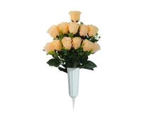 Un ramo de rosas de 12 cabezas con un cubo, juego de flores decorativas de cementerio en el extranjero, flores decorativas y flores artificiales, hojas de orquídea artificiales (A, talla única)