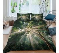 Un Rayo de luz Solar Dorada atravesando la bóveda Forestal Funda Nórdica Juego De Cama Funda De Edredón Microfibra Impresión 3D Funda De Almohada para Niñas Y Niños Super King（260x220cm）