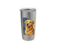 Un retrato de Golden Retriever en Van Gogh Art Style Dog Lovers Vaso térmico de acero inoxidable de doble pared