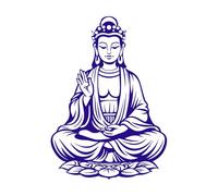 Un retrato del dios Guanyin en estilo vintage Calcomanías de tallado fino 50.4x70.8cm Vinilos para ventanas Azul oscuro