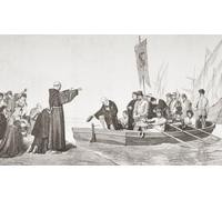 Un sacerdote bendice a Cristóbal Colón y su tripulación antes de su partida en el primer viaje para descubrir América 3 de agosto de 1492 desde Palos de la Frontera Huelva Andalucía España. Cristóbal