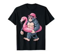 Un Serio Ambiente Veraniego de Gorilla con el Humor de una Piscina Flotante con flamencos Camiseta