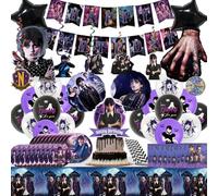 Un set de decoración para fiestas de cumpleaños de niñas de 98 piezas, que incluye pancartas, globos, servilletas, platos de papel, manteles, pajitas de papel y adornos para pasteles