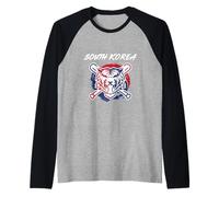 Un Tigre con Bates de béisbol Cruzados Orgullo de Corea del Sur Camiseta Manga Raglan