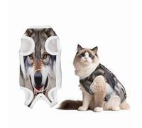 Un traje de recuperación de cabeza de lobo peludo para perros y gatos después de la cirugía, camisa de recuperación de mascotas, mamelucos para perros, traje de recuperación de cirugía para mascotas