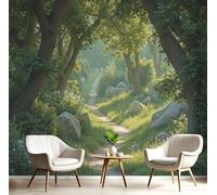 Un Tranquilo Sendero Forestal Papel Pintado Impreso En 3D, 250X175 Cm Pared Papel Pintado, Hojas Verdes Exuberantes Decoración De Paredes Para Salón Dormitorio Pasillo Comedor, Verde