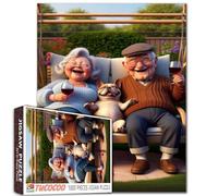 Un Viejo Pareja balanceándose en el columpio Rompecabezas para Adultos Una Copa de vino tinto y Un Bonito Perro Pequeño Puzzle intelectual descompresor Fun Family Game Juguetes de alivio