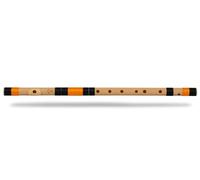 Una base natural para diestros Bansuri | Negro y naranja | sintonizado con Tanpura A = 440 Hz | Flauta de PVC + lecciones de flauta hindi e inglés