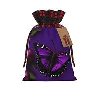 Una bolsa con cordón de celosía con estampado de mariposas de ciruela morada, bolsas de regalo de Navidad, bolsas de regalo de fiesta