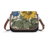 Una bolsa de hombro con tallo de flor amarilla para mujer, bolsa cruzada de cuero ajustable con correa de hombro extraíble, bolsas manos libres
