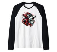 Una cabeza de lobo feroz a medio rugido Camiseta Manga Raglan