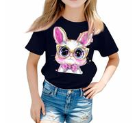 UNA camiseta casual de color sólido con cuello redondo y manga corta para niñas de 3 a 13 años caballos camisa niña 146, marine, 10-11Years