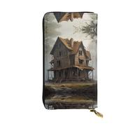 Una cartera larga de cuero de casa rota, soporte portátil para tarjetas de crédito, monedero con cremallera y compartimento para identificación
