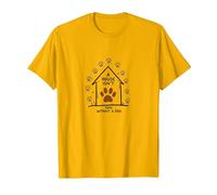 Una casa no está en casa sin un Arte de Huellas de Perro Camiseta, Hombre, Dorado Brillante, S