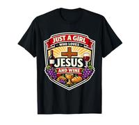 Una Chica Que ama a Jesús y Amante del Vino Mujer Cristiana Cristo Camiseta