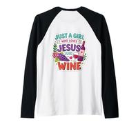 Una Chica Que ama a Jesús y Amante del Vino Mujer Cristiana Cristo Camiseta Manga Raglan