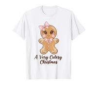 Una Coqueta navideña Muy Linda con Lazo Rosa de Pan de Jengibre Camiseta