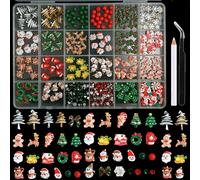 Una de aditamentos para decoración de uñas con temática navideña de dibujos animados, con Papá Noel, árboles de Navidad, muñecos de nieve, renos, y diamantes de para manualidades