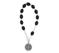 Una década Rosario Pulsera con madera ovalada cuentas y medalla de San Benito